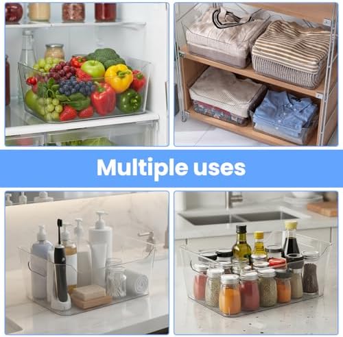 6 Set Storage Bins, Clear Plastic Organizers, with Handles - Image 6