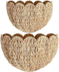 Scalloped Hanging Wicker Baskets for Wall, Scalloped Home Decor, Hanging Woven Rattan Basket for Flowers Front Door Bathroom Storage (Water Hyacinth-Set of 2) by Unknown