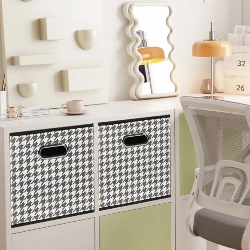 Fabric Cubby Storage Bins,13x13x13 Inches,Cube Organizer Bin Foldable Storage Boxes with Dual Handles Fabric Organizer Box and collapsible Storage basket,Set of 6,Houndstooth - Image 4