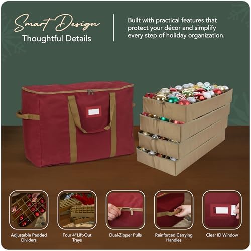 Covermates Adjustable Ornament Storage Bag, 25.5" W x 13" D x 18.5" H, Red - Image 4