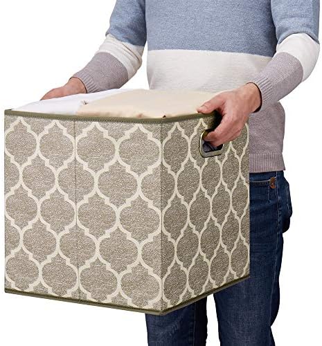 Storage Cubes Bins Fabric 13x13 Inch Brown Storage Boxes Foldable Storage Baskets Printed Cloth Collasible Storage Inserts Cube for Organizing ,QY-SC01-6 - Image 2