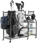WALMANN Garage Golf Bag Stand, Large Golf Bag Storage with Golfing Accessories Storage Shelves Rolling Golf Bags Organizer by WALMANN
