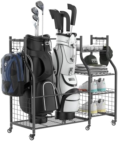 WALMANN Garage Golf Bag Stand, Large Golf Bag Storage with Golfing Accessories Storage Shelves Rolling Golf Bags Organizer by WALMANN