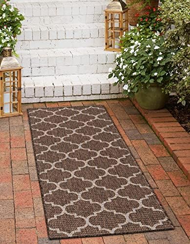 Unique Loom Outdoor Trellis Collection Area Rug (2' x 6' 1" Runner, Brown/ Ivory) - Image 4