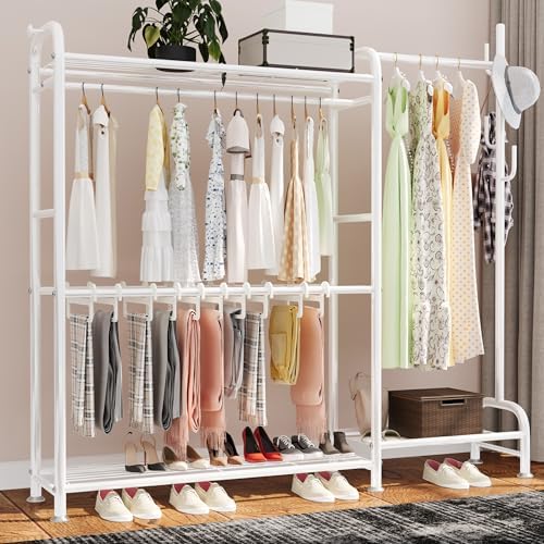 GAIOUS White Portable Closet Rack Wardrobe Clothes, Metal Garment Rack with Shelves for Hanging Clothes Rods，Freestanding Closet Wardrobe Organizer for Cloakroom, Bedroom by GAIOUS