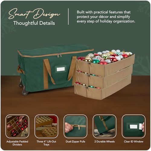 Covermates Rolling Adjustable Ornament Storage Bag, 25.5"W x 13"D x 12.5"H - Image 4