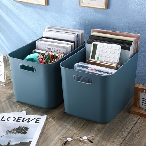Hoolerry 8 Pieces Storage Bins, 14.2 x 10.2 x 9.5 Inch, Blue - Image 4