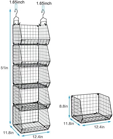 X-cosrack 5 Tier Closet Hanging Organizer, Clothes Hanging Shelves with 4 Hanging Hooks 5 S Hooks, Wire Storage Basket Bins, for Clothing Sweaters Shoes Handbags Clutches Accessories Patent Design - Image 3