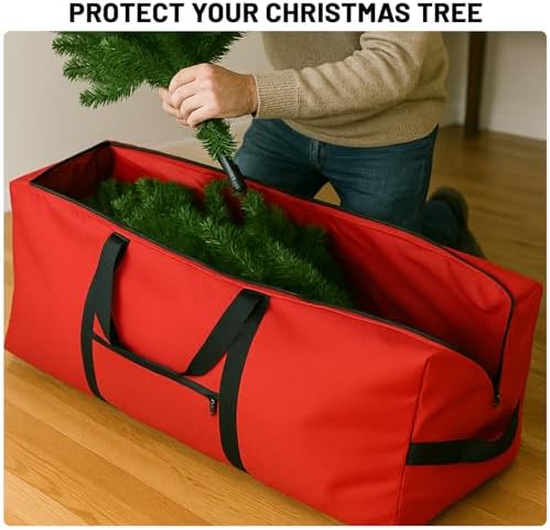 7.5 ft Christmas Tree Storage Bag, Heavy Duty Rolling Xmas Tree Bag with Reinforced Handles and Wheels, Large Storage Container for Trees and Decorations, Red - Image 3