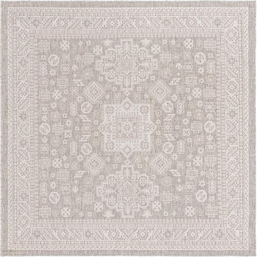 Rugs.com - Outdoor Aztec Rug – 8 Ft Square Light Gray Indoor/Outdoor Rug – Flatweave Geometric Area Rug for Patios, Decks, and Porches - Image 3