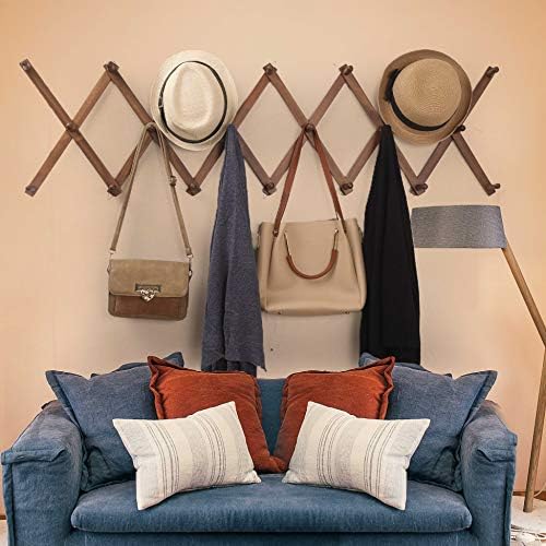 WEBI Accordion Wall Hanger,Expandable Wooden Hat Rack for Wall Mounted Coat Rack,Accordion Hat Hooks Holder for Baseball Caps,17 Peg,Rustic Brown,2 Packs - Image 3