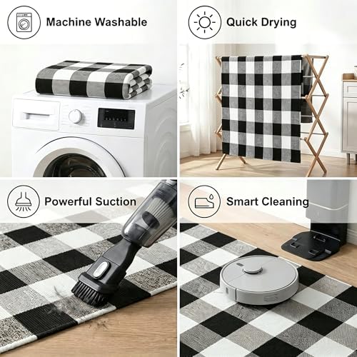 MUBIN Cotton Buffalo Plaid Rug, 4' x 6' Black and White Outdoor Rug Decorative Mat, Washable Large Doormat Hand-Woven Foldable Area Rug for Outdoor Patio Indoor Living Room Dining Room Kitchen - Image 5