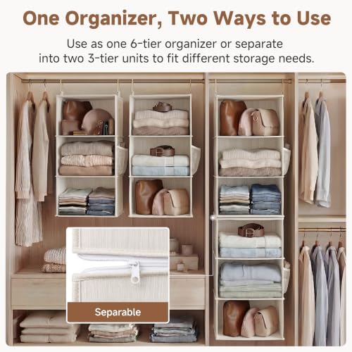 StorageWorks Hanging Closet Organizer, 6-Shelf with 2-in-1 Design, Ivory - Image 4