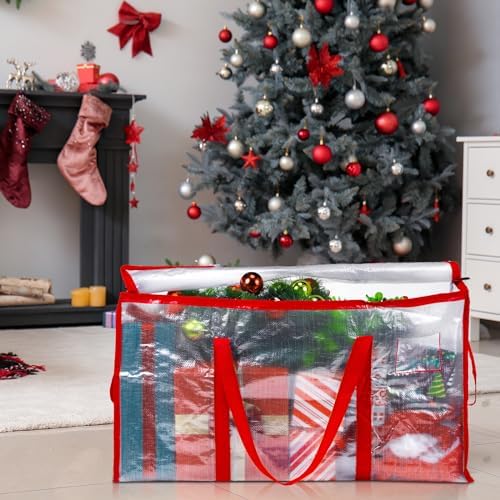 Aliceset 12-Pack Clear Moving Bags 90.84L Heavy Duty Extra Large Storage Totes with Reinforced Handles & Zippers, for Moving, College Dorm, Traveling(Red) - Image 5