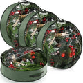 4 Pack Wreath Storage Container, 36 Inch Christmas Wreath Storage Box with Clear Window and Handles Upgrade Oxford Cloth Garland Bags with Dual Zipper for Xmas Wrapping, Green by Hubeii
