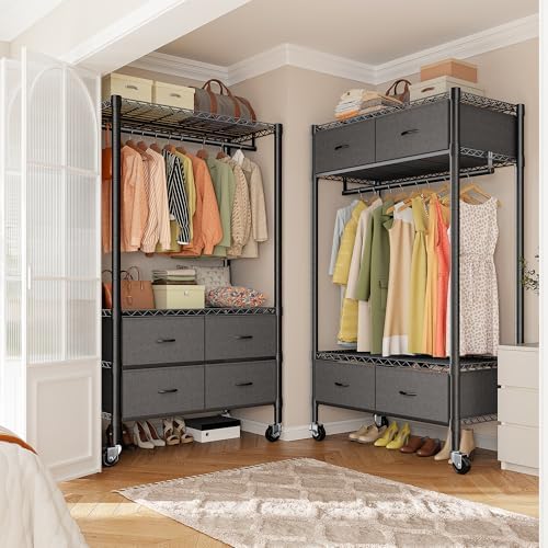 Raybee Rolling Clothes Rack, Portable Closet, 4 Drawers 4 Shelves, 450LBS - Image 3
