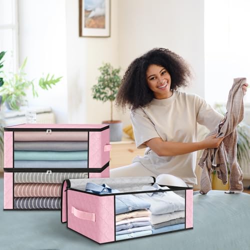 HomeHacks 10-Pack Clothes Organizer Storage Bags, 35L Storage Bins, Pink - Image 7