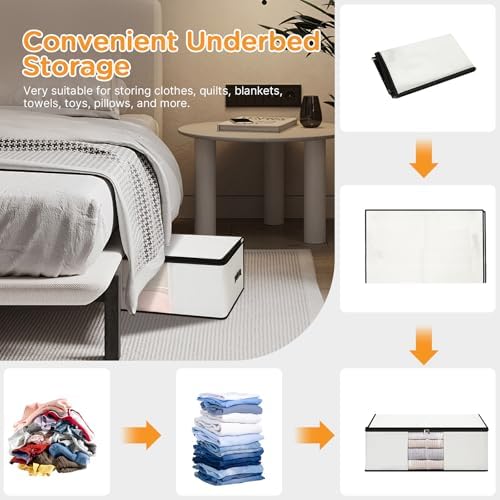 Cozary Pack of 3 60 L Underbed Storage Box, Foldable Storage Bag with Lid and Clear Window, Underbed Storage Bag with Handle for Blankets, Bedding, Clothes - Image 3