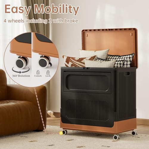 HAIXIN 130QT Large Retro-style Storage Bin with Lid and Wheels, Black-Brown - Image 3
