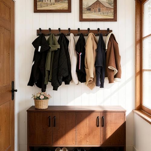 SKOLOO 43-Inch Wood Burnt Coat Rack Wall Mount with 8 Triple Hooks - Ideal for Family Entrances, Classrooms, and Pet Supplies Storage - Perfect Coat Hooks for Wall, Pack of 2 - Image 2