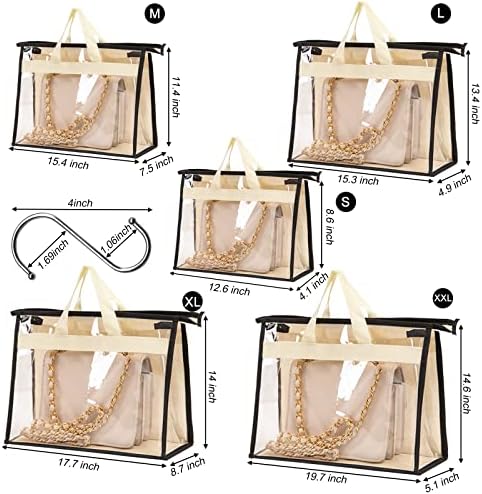 10 Pack Handbag Storage Organizer Dust Bags Transparent Purse Storage Bag Organizer for Closet with Handle and Zipper Handbags Bag (Beige) - Image 6