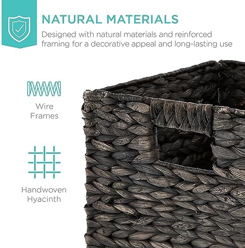 Best Choice Products 10.5x10.5in Pack of 5 Cube Storage Baskets, Water Hyacinth Multipurpose Collapsible Organizers, Handwoven Laundry Totes for Laundry, Living Room, Kids Room & Nursery - Black - Image 4