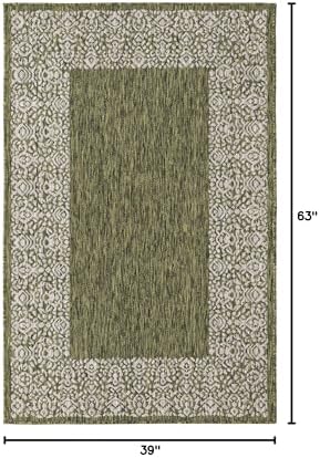 Unique Loom Outdoor Border Collection Area Rug - Floral Border (3' 3" x 5' 3" Rectangle, Green/ Ivory) - Image 2