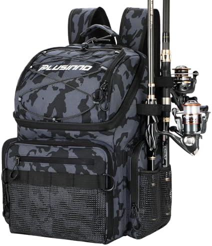 PLUSINNO Cooler Fishing Backpack with Rod Holders 45L Large Water-resistant Fishing Tackle bag Store Fishing Gear Fishing Gifts for Men Father by PLUSINNO