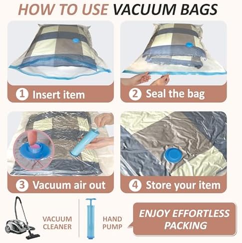 8 XXL Jumbo Vacuum Storage Bags for Bedding, Space Saver with Hand Pump - Image 6