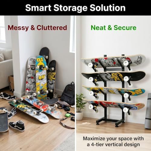 BiJun 4‑Tier Skateboard Racks Floor Stand, for Garage Bedroom Home Display - Image 5