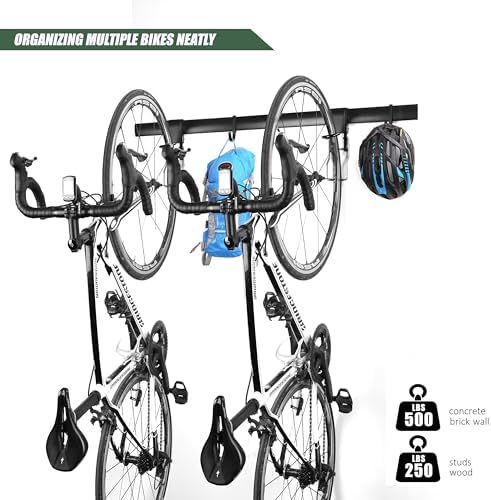 Wall 2/3/4 Bike rack, Fits Max 3 Inch for Mountain Bike eBike, 110 lbs Weight Capacity, with Helmet Hook, Modular Hook Track Design Heavy duty Wall mount Bicycle Hanger for Garage Storage - Image 4