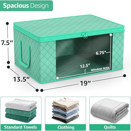 Sorbus Medium Clothes Storage Bags - Foldable Blanket Storage Bins for Organizing Bedroom, Closet, Clothing, Comforter, Organization with Clear Window, Lids and Carry Handles - Set of 8 | Carry handles and fabric construction support foldable bins with... - Image 2