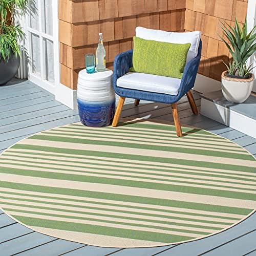 SAFAVIEH Washable Rug Outdoor Courtyard Collection - 5'3" Round, Green & Beige, Non-Shedding & Easy Cleaning, Ideal for Patio, Backyard, Mudroom (CY6062-244) by Unknown