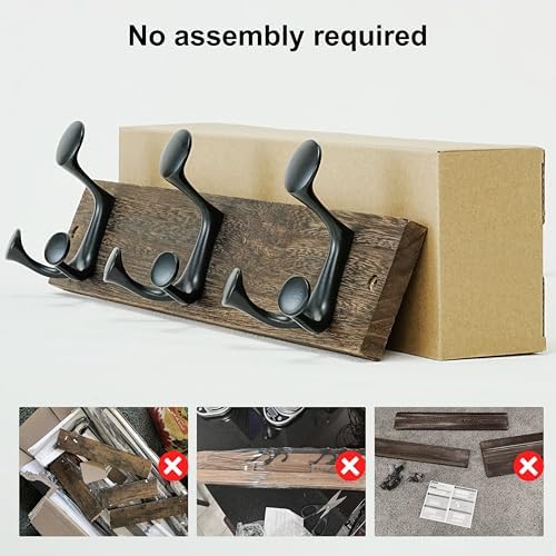 SKOLOO 17-Inch Wood Burnt Coat Rack Wall Mount with 3 Triple Hooks - Ideal for Family Entrances, Classrooms, and Pet Supplies Storage - Perfect Coat Hooks for Wall, Pack of 2 - Image 4