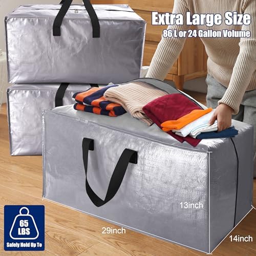 Cosy Family 8 Pack Heavy Duty Extra Large Moving Bags with Backpack Straps - Strong Handles & Zippers, Storage Totes For Space Saving, Fold Flat, Alternative to Moving Box (Set of 8, Silver) - Image 6