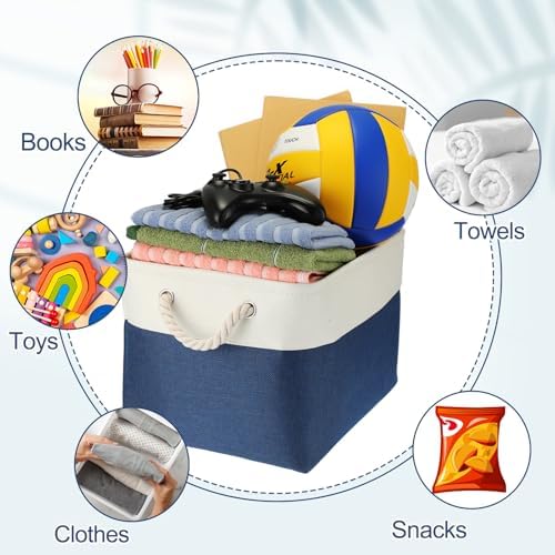 meekoo 8 Pack Fabric Storage Bins Baskets, 12 x 12 x 12 in, Blue White - Image 4