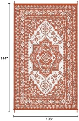 Outdoor Rug 9x12 Reversible Patio Rug Outdoor Plastic Straw Rugs Vintage Medallion Waterproof Outside Carpet for Deck RV Camping Rugs for Patio Backyard Picnic Porch Beach Balcony, Orange - Image 2