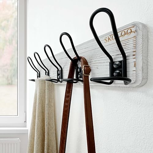 SKOLOO Durable Wall Coat Rack with 5 Double Hooks - Heavy-Duty Iron, No Assembly Required, Ideal for Family Entrances, Mudrooms, Classrooms & Hallways - Scratch/Chip Resistant Finish, White, Pack of 2 - Image 2
