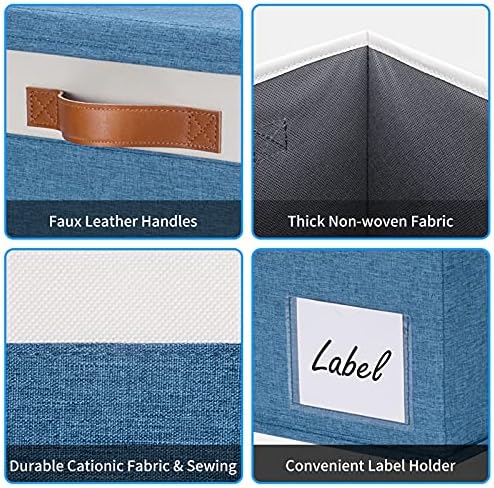 GhvyenntteS Fabric Storage Bins with Lid 6 Pack, Large Decorative Storage Boxes with Lids and Handles, Foldable Fabric Storage Baskets with Lid and Label for Home Office (Blue, 15" x 11" x 9.7") - Image 4