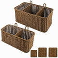 AceList Hanging Wall Basket with Removable Dividers, Set of 2 Woven Storage Baskets - Faux Rattan Wall Mounted Organizer for Kitchen Bathroom, Includes 5 Clear Hooks & 5 No-Mark Nails, Boho Decor by AceList