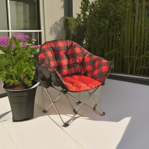 Guide Gear Club Camping Chair, Oversized, Portable, Folding with Padded Seats, 500-lb. Capacity Red Plaid - Image 5