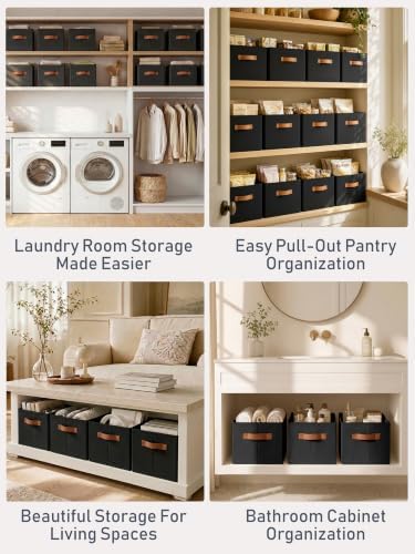 6 Pack Large Closet Storage Baskets Bins for Shelves, Collapsible Fabric Closet Organizers and Storage with Polyester Handles, Decorative Baskets for Organizing Clothes, Towels, Linen Closet 16x12x10" - Image 5