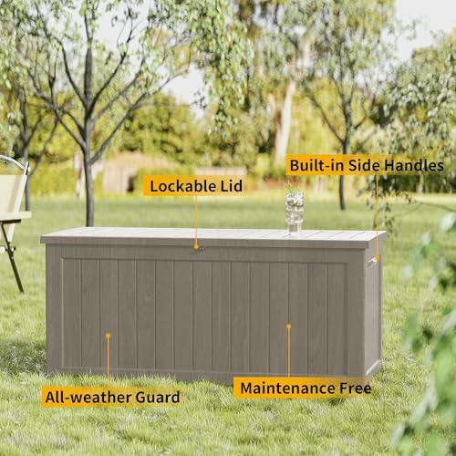 Outdoor Storage Box Waterproof, 200 Gallon Lockable Resin Deck Box Large, Patio Storage Bin for Pool Accessories Cushion Furniture, Garden Tools, UV-Resistant Outside Delivery, Gray - Image 5