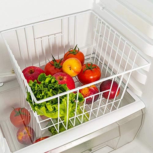 Slideep Freezer Baskets Storage Basket Organizers, Deep Wire Farmhouse Bins Container with Handles for Kitchen, Pantry, Cabinet, Car, Bathroom Pearl White, 4 Pack - Image 4