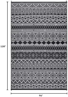 Reversible Mat 8x10 Plastic Straw Rug Outdoor Rug Bohemian Area Rug Waterproof Patio Rug Outdoor Camping Rug for RV Porch Deck Camper Balcony Backyard Easy Cleaning Picnic Mat Black White - Image 2