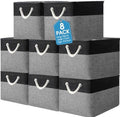 meekoo 8 Pack Fabric Storage Bins Baskets, 15 x 11 x 9.5 in, Black Gray by meekoo