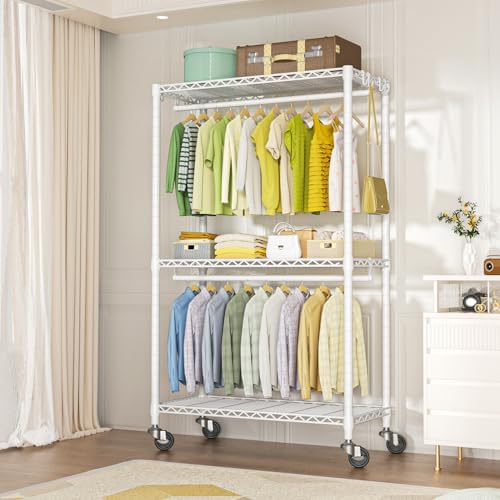 FUTASSI Rolling Clothes Rack, Clothing Racks for Hanging Clothes, White - Image 2