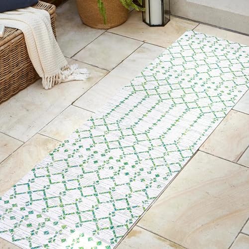 Eyely Moroccan Woven Runner Rug 2X10 Green/Ivory, Indoor Outdoor Rug - Image 5