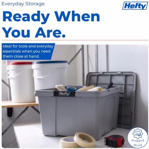 Hefty 18 Gallon Storage Bin with Lid, Heavy Duty Plastic Storage Container Stackable Tote for Garage Closet Home Organization, Large Storage Bin, 6 Pack, Grey - Image 4