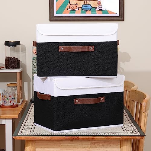 ANMINY Fabric Storage Box Bins with Lids, Black White, 15"x10"x10", 4 Pack - Image 7